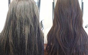 エクステがついたブリーチオンカラーを繰り返している髪の毛。どこまでキレイに出来るか!